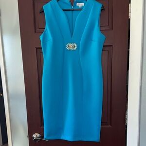 Badgley Mischka Turquoise Dress with Gold Detail